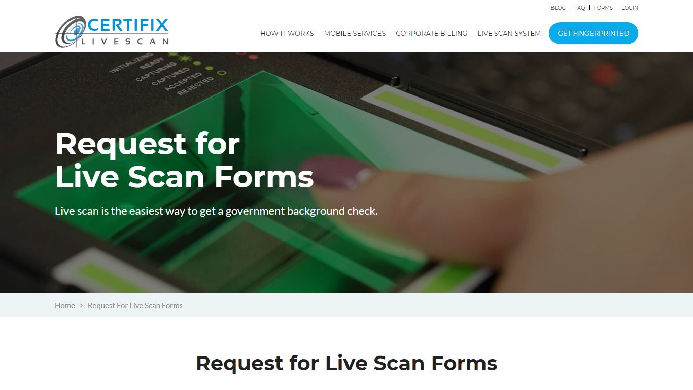 Request For Live Scan Fingerprinting Application Forms