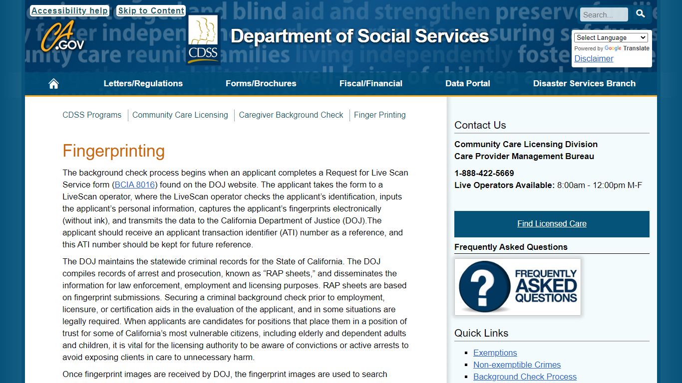 Finger Printing - California Department of Social Services